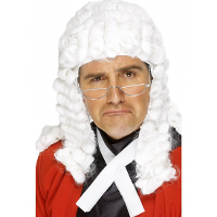 Carnaval verkleed pruik rechter/judge   wit   krullen   heren   klassiek engels model
