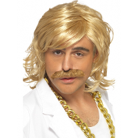 Carnaval verkleed pruik voor heren   Sjonnie/Duitser   met matje en snor   blond   jaren 80/eighties