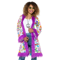 Carnaval verkleedkleding jas   Hippie groovy jasje   voor dames   Sixties print en stijl