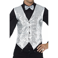 Carnavalkleding verkleed Pailetten Gilet/vestje   zilver   Heren   Polyester