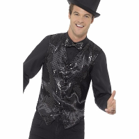Carnavalkleding verkleed Pailetten Gilet/vestje   zwart   Heren   Polyester