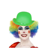 Clown verkleed set   gekleurde pruik   bolhoedje groen   Carnaval clowns verkleedkleding