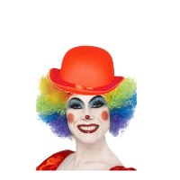Clown verkleed set   gekleurde pruik   bolhoedje rood   Carnaval clowns verkleedkleding