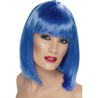 Dames verkleed pruik bobline   blauw   stijl haar met pony   schouderlengte