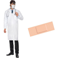 Dokter kostuum   heren   Maat L   wit   doktersjas   mega pleister