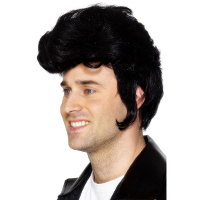 Elvis verkleed pruik   heren   zwart   met grote rock and roll kuif