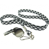 Fluitje aan lanyard   zwart/wit geblokt   Race thema   scheidsrechter fluitje   Racing