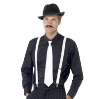 Gangster / maffia verkleedaccessoire set   wit   heren   hoed   bretels   stropdas
