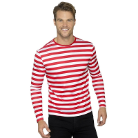 Gestreept t shirt   wit/rood   lange mouwen   volwassenen   waar is wally   piraten thema