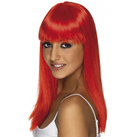 Glamour pruik met neon rood stijl lang haar   voor dames   verkleed pruiken   carnaval