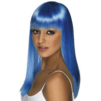 Smiffys Glamour pruik stijl lang haar   neon blauw   dames   carnaval verkleed pruiken   carnaval