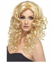 Glamour verkleed pruik   blonde krullen   damespruik   krullend haar   verkleedpruik