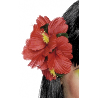 Haarclip/haarbloem hawaii   tropische bloem rood   Hawaii themafeest accessoires