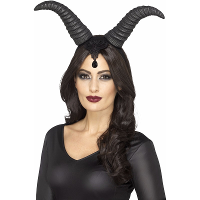 Halloween Haarband/diadeem met demonische grote hoorns   zwart   dames   queen