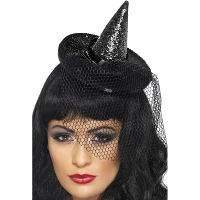Halloween heksenhoed   op diadeem/haarband   zwart   glitter   one size   meisjes/dames