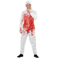 Halloween verkleedkleding   Bloederige overall   volwassenen   wit met rood   Forensisch agent
