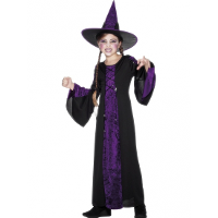 Smiffys Heksen kinder jurk   zwart/paars   Halloween kostuum   verkleedkleding carnaval   fluweel