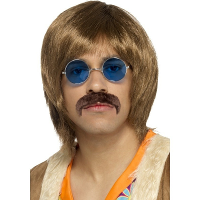 Hippie verkleed set   pruik, snor en bril   heren   verkleedaccessoires   Carnaval