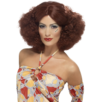 Smiffys Jaren 60/70 Afro Pruik   roodbruin   met middenscheiding