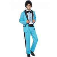 Jaren 80 kostuum   blauw   voor heren   colbert   broek   overhemd   polyester   80s