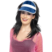Jaren 80 verkleed zonneklep   blauw   dames   carnaval   Eighties stijl