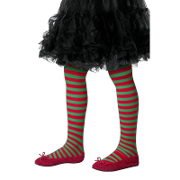 Kinder verkleed panty   rood/groen gestreept   kerstelf   8 tot 12 jaar   meisjes