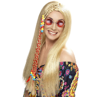 Lange blonde hippie pruik   voor dames   pruiken   verkleed   vlechten   synthetisch