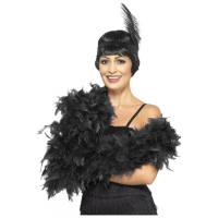 Luxe veren boa  180 cm   80 gram   zwart   carnaval verkleed spullen/accessoires