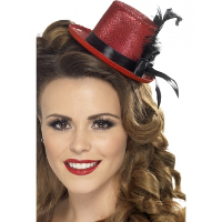 Smiffys Mini hoge hoed   rood   glitter   veer   carnaval