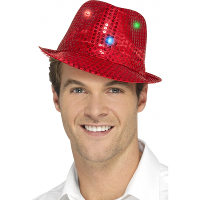Smiffys Pailletten feest/verkleed hoedje rood met LED lichtjes
