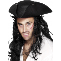 Piraten verkleed hoed   zwart   driepunt hoed   heren/dames   carnaval   vilt