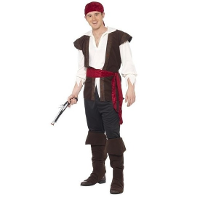 Piraten verkleedkleding   5 dlg   zwart/rood   heren   piratenpak   Carnavalskleding piraat