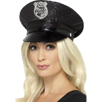 Politie pet   zwart   pailletten   dames   politiepetje   agent   politie   verkleedaccessoires