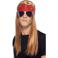 Rocker verkleedset   pruik   bandana   zonnebril   verkleedaccessoires   herenpruik