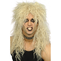 Rockers pruik   verkleed/carnaval   blond   heren   lang haar met krullen