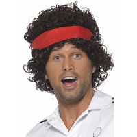 Tennis speler jaren 80   herenpruik   bruin   carnaval   John Mc Enroe look