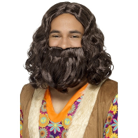 Verkleed baard   bruin haar   heren   baard en snor   carnaval   hippie/jezus