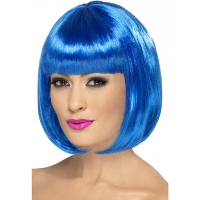 Verkleed damespruik Bob line kapsel   Blauw   met pony   Carnaval pruiken