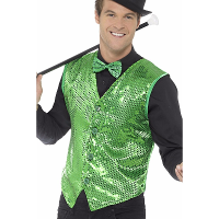 Verkleed gilet/vestje   groen   pailletten   heren   polyester   glitterjasje   show