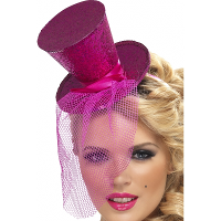 Verkleed mini hoedje   roze   op diadeem   glitter and glamour
