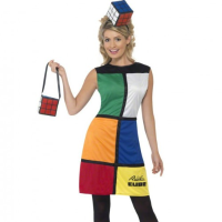 Smiffys Verkleedkleding Rubiks kubus jurk met hoed en tas