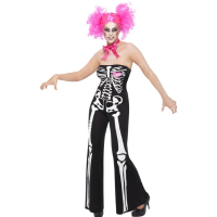 Smiffys Verkleedkleding Skelet jumpsuit voor dames
