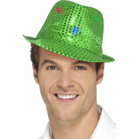 Verlicht verkleed hoed   groen   pailletten   LED lichtjes   verlichting   trilby hoed