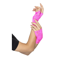 Vingerloze verkleed handschoenen kant   neon roze   one size   jaren 80