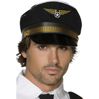 Zwarte piloten verkleed pet met gouden details   piloten verkleedkleding accessoires