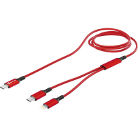 Smrter SMRTER_DUO_RD USB C Y kabel USB C, Apple Lightning stekker 120 cm Rood Aluminium stekker, Stoffen mantel, Met OTG functie
