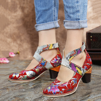 SOCOFY echt leer met slangenhuidnerf bloemenpatroon Comfortabele pumps met rits en stevige hak