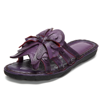 Socofy Flower Leather Casual Slippers