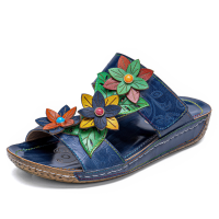 Socofy Flowers Decoration Wedges Comfortabele klittenbandsandalen