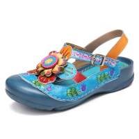 SOCOFY Handgemaakte lederen bloemen gesp Slingback platte sandalen Muiltjes